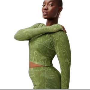 Good American Pesto Swirl Mesh Crop Top Size Large